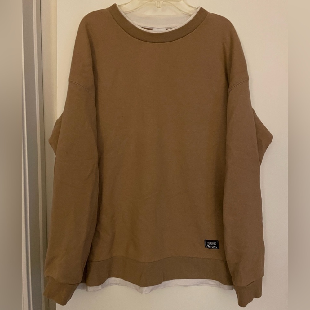 ZARA Tan Cotton Long Sleeve Crew Neck Sweatshirt Top Mens